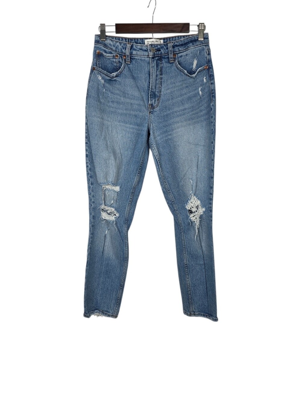 Abercrombie & Fitch The Skinny High Rise Distressed Fitted Denim Jeans Size 27